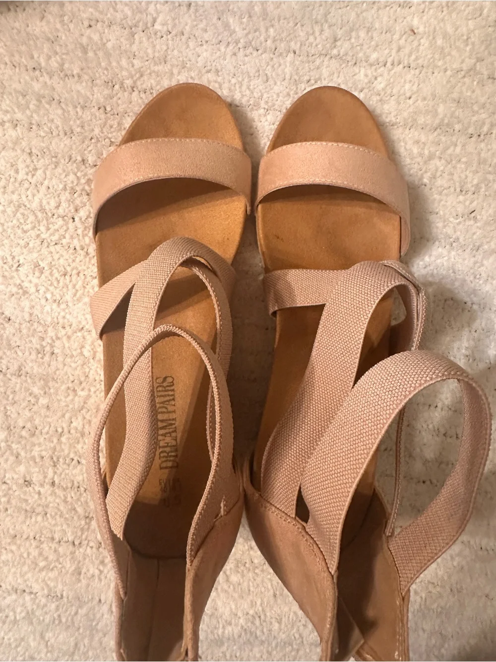 Dream Pairs Nude Elastic Strappy Platform Wedge Sandals